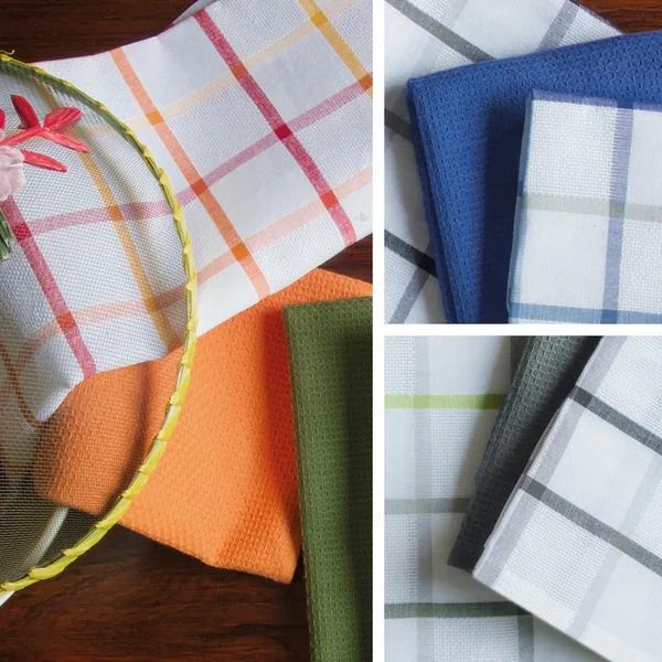 Lot de 2 torchons de cuisine toile 50x70 cm SQUARES LIN vert coton et lin