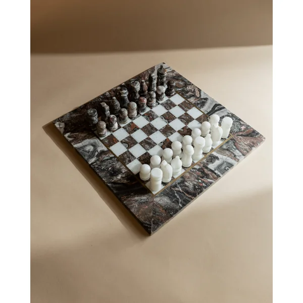 Marble Chess Set - Stone Board with Carved Pieces, Italy 1960s