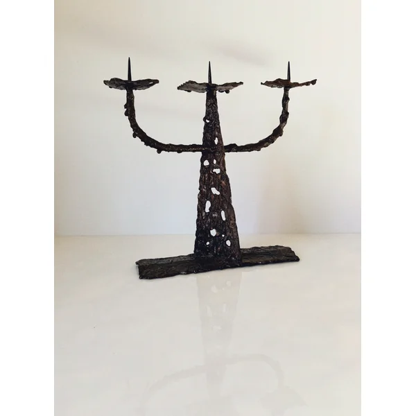 Metal 3 Arm Brutalist Candelabra, Poland