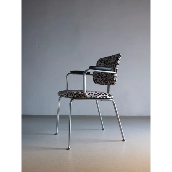 Minimalist Animal Print Chrome Desk Arm Chair | Sweden | 1960s