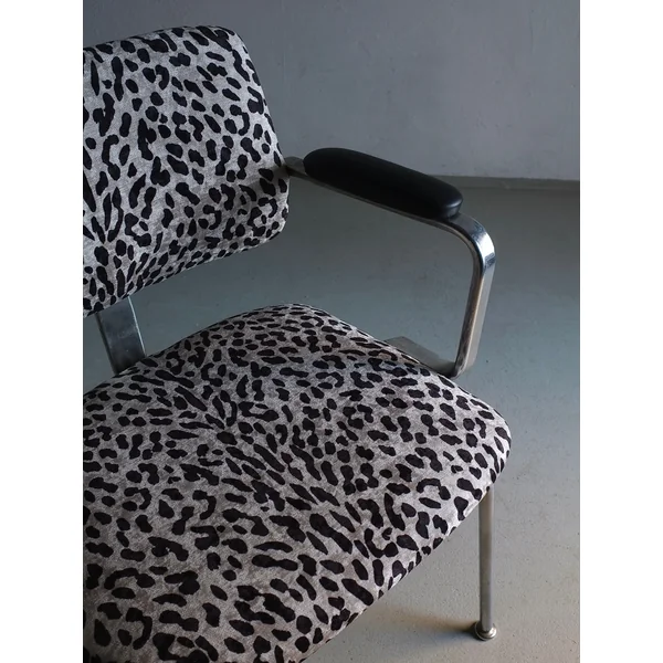 Minimalist Animal Print Chrome Desk Arm Chair | Sweden | 1960s