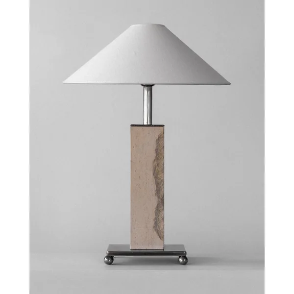 Modernist Travertine and Metal Table Lamp