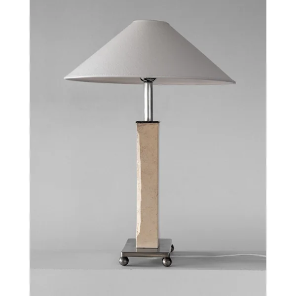 Modernist Travertine and Metal Table Lamp