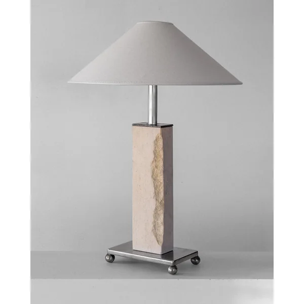 Modernist Travertine and Metal Table Lamp