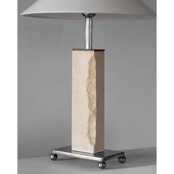Modernist Travertine and Metal Table Lamp