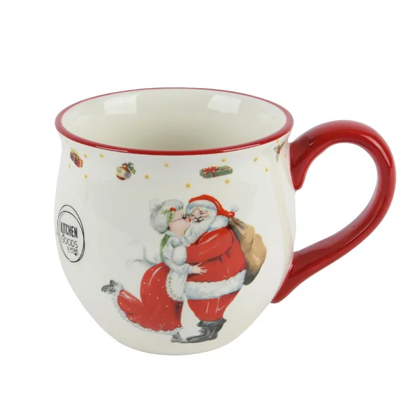 Mug blanc et rouge en céramique motif Père et Mère Noël - Ø 13 x 9,5 cm