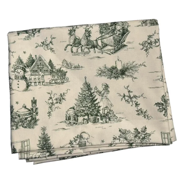 Nappe blanche à motifs vert en coton Vive-le-vent - 150 x 250 cm