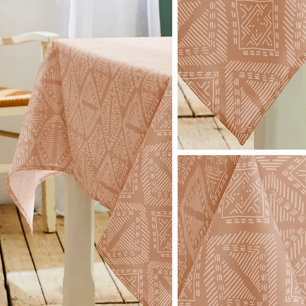 Nappe carrée 170x170 cm imprimée 100% polyester BOHO géométrique marron sienne