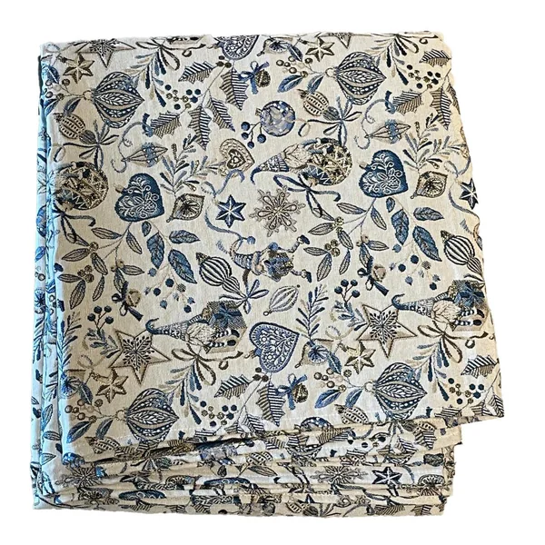 Nappe carrée blanche à motifs bleus en PE/coton Boréal - 150 x 150 cm