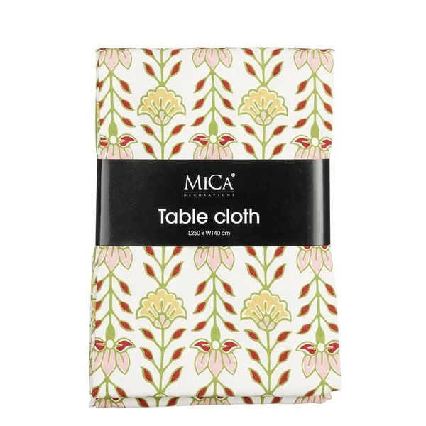 Nappe en coton recyclé crème à motifs rouges et verts Mica Corina - 250 x 140 cm