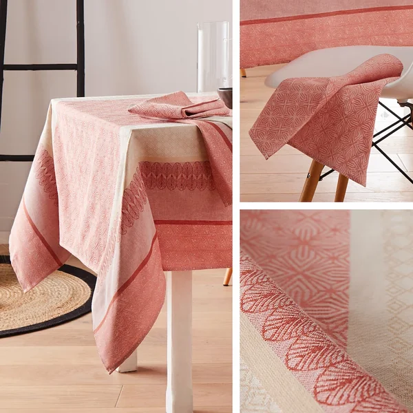 Nappe ovale 170x300 cm Jacquard 100% coton + enduction acrylique CHARLESTON rouge Corail