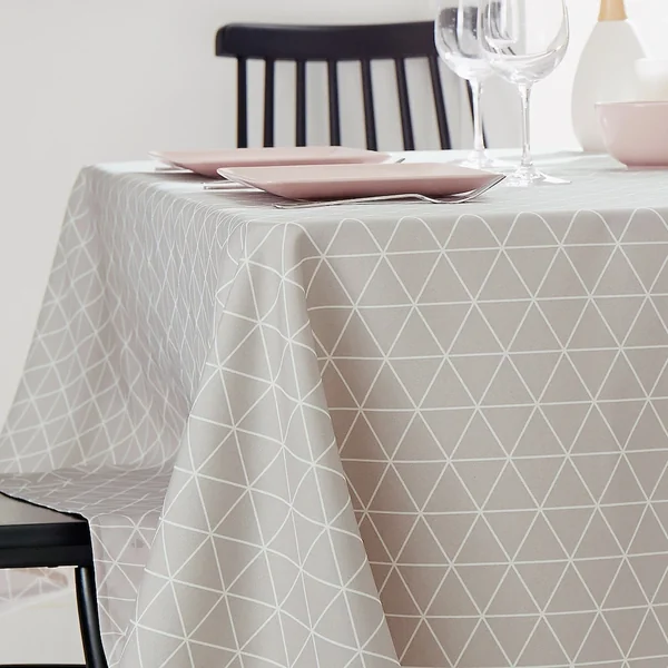 Nappe rectangle 150x200 cm imprimée 100% polyester PACO géométrique gris Argent