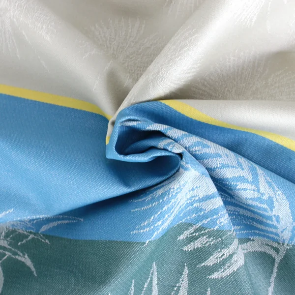 Nappe rectangle 150x200 cm PALMIER bleu lagon Jacquard 100% coton + enduction acrylique