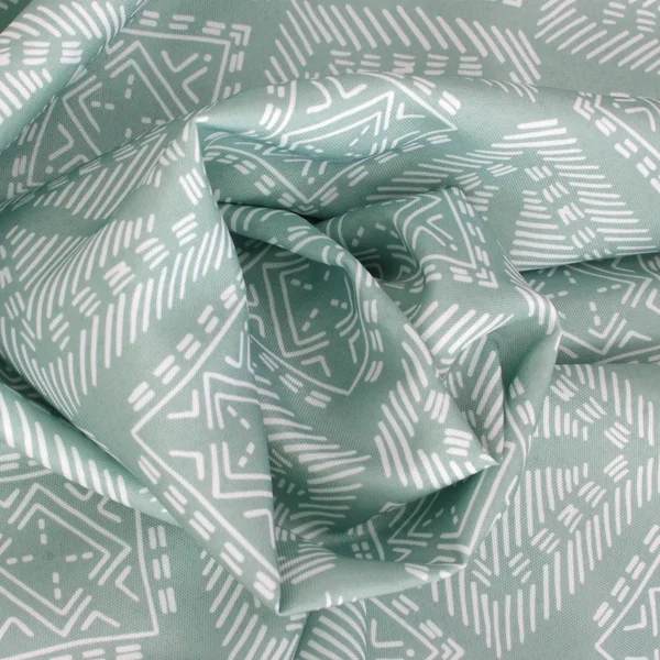 Nappe rectangle 150x300 cm imprimée 100% polyester BOHO géométrique vert sauge
