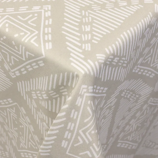 Nappe rectangle 150x350 cm imprimée 100% polyester BOHO géométrique beige ficelle