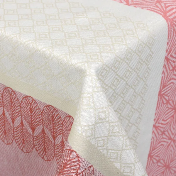 Nappe rectangle 150x350 cm Jacquard 100% coton + enduction acrylique CHARLESTON rouge Corail