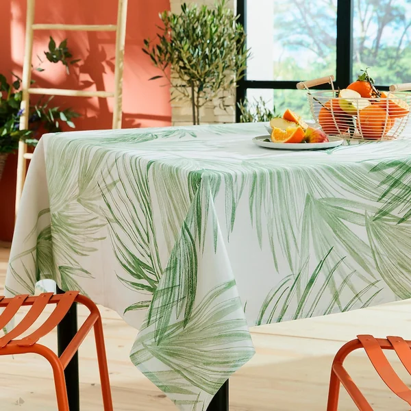 Nappe rectangle 160x350 cm OASIS vert 100% coton + enduction acrylique