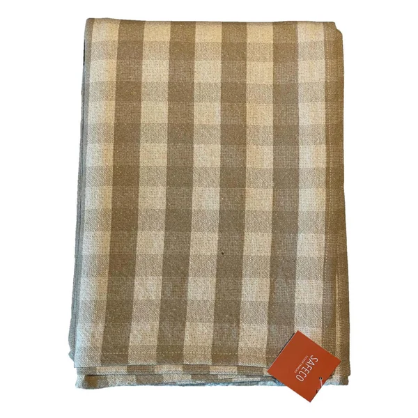 Nappe rectangulaire à carreaux lin doré en PE/coton Celestin - 150 x 250 cm