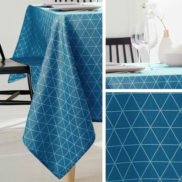 Nappe ronde 180 cm imprimée 100% polyester PACO géométrique bleu curacao