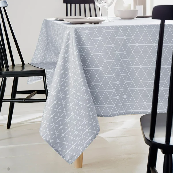 Nappe ronde 180 cm imprimée 100% polyester PACO géométrique bleu nuage