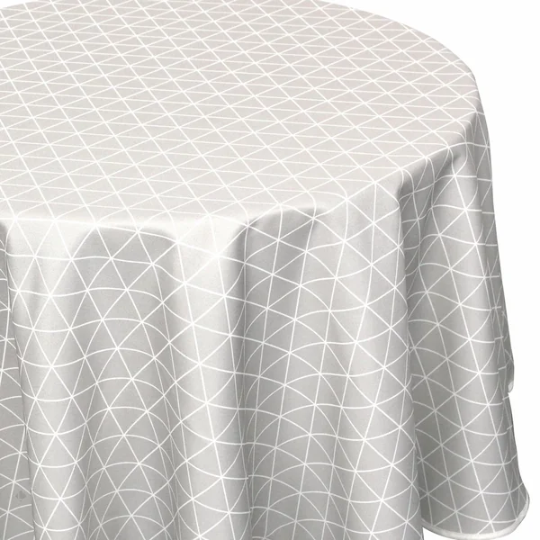 Nappe ronde 180 cm imprimée 100% polyester PACO géométrique gris Argent