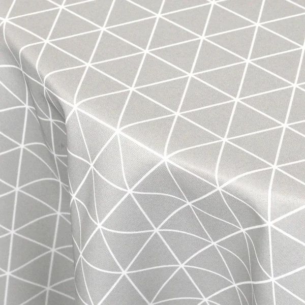 Nappe ronde 180 cm imprimée 100% polyester PACO géométrique gris Argent