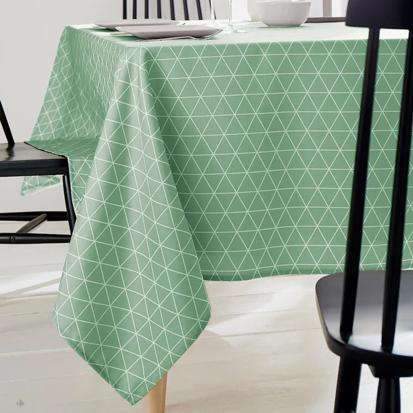 Nappe ronde 180 cm imprimée 100% polyester PACO géométrique vert thym