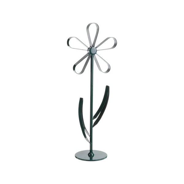 Objet décoratif fleur sur pied en métal vert foncé - 13,5 x 9 x 36 cm
