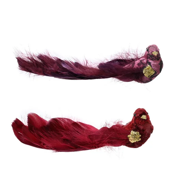 Oiseau en mousse rouge et paillettes or sur clip - 7 x 20 x 5,5 cm