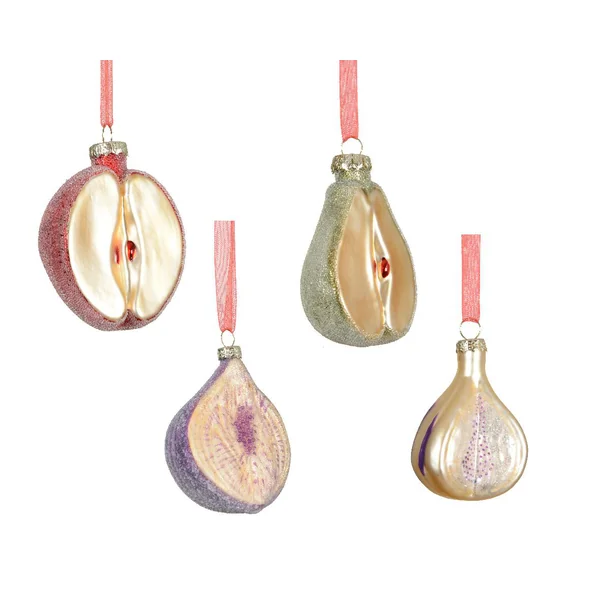 Ornement en verre mat en forme de fruit avec perles - 7,5 x 4,8 x 8 cm