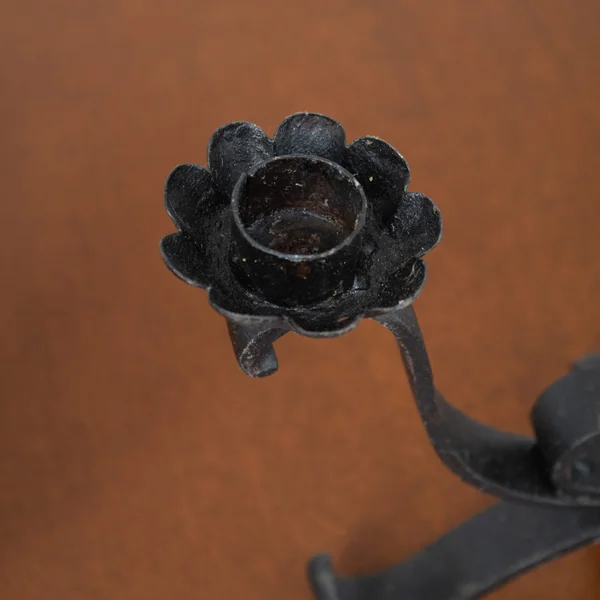 Pair of Brutalist Iron Candleholders with Sculptural Scroll Arms