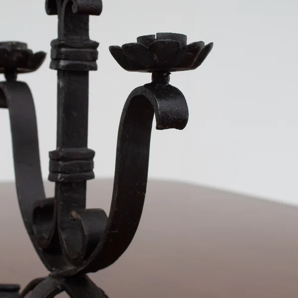 Pair of Brutalist Iron Candleholders with Sculptural Scroll Arms