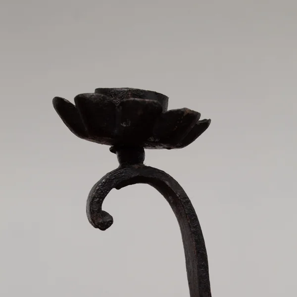 Pair of Brutalist Iron Candleholders with Sculptural Scroll Arms