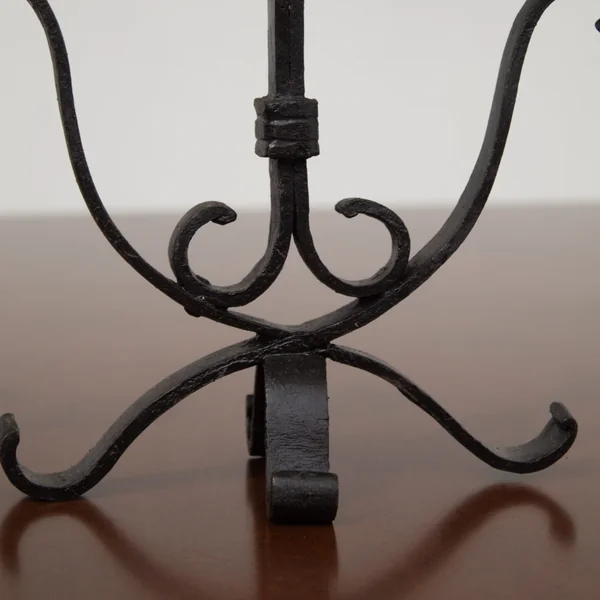 Pair of Brutalist Iron Candleholders with Sculptural Scroll Arms