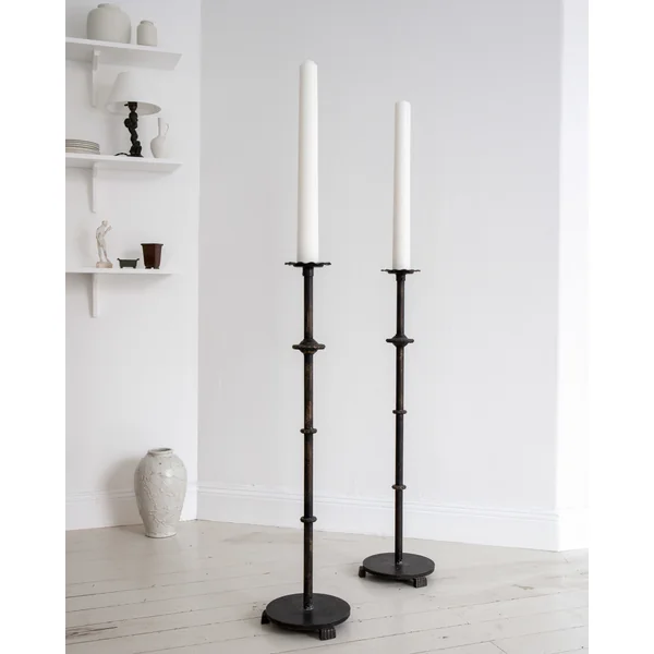 Pair of Monumental Cast Iron Floor Candleholders by Böhlmarks, Sweden, 1930s