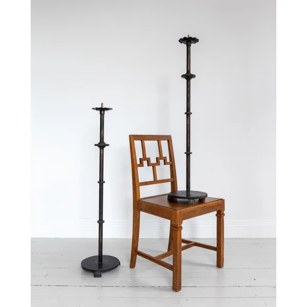 Pair of Monumental Cast Iron Floor Candleholders by Böhlmarks, Sweden, 1930s