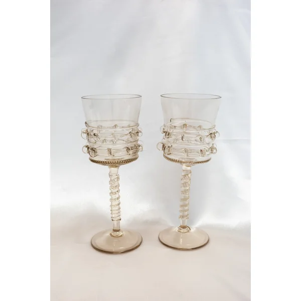 Pair of Mouthblown Wine Glass - Tall Spirals