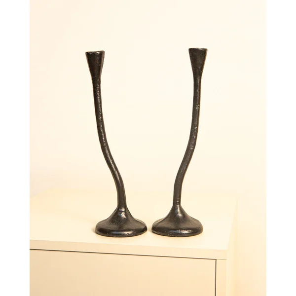 Pair of twisted Candleholders in Black Cast Aluminum '80s