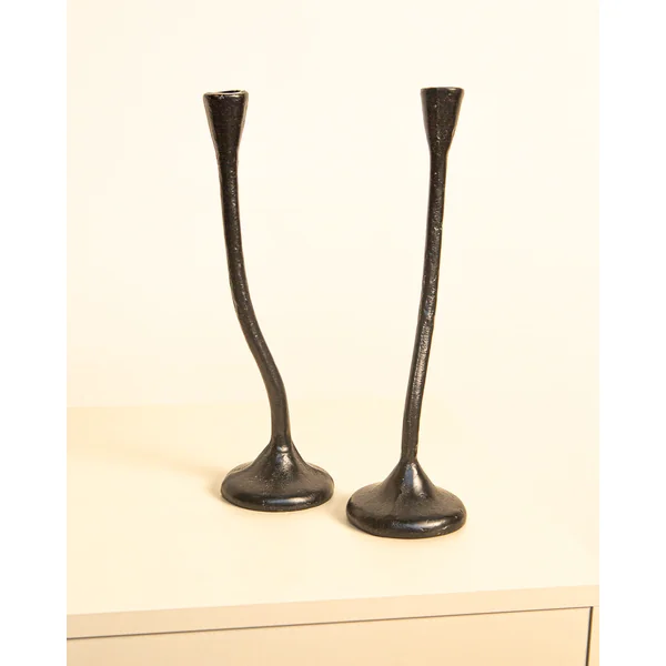 Pair of twisted Candleholders in Black Cast Aluminum '80s
