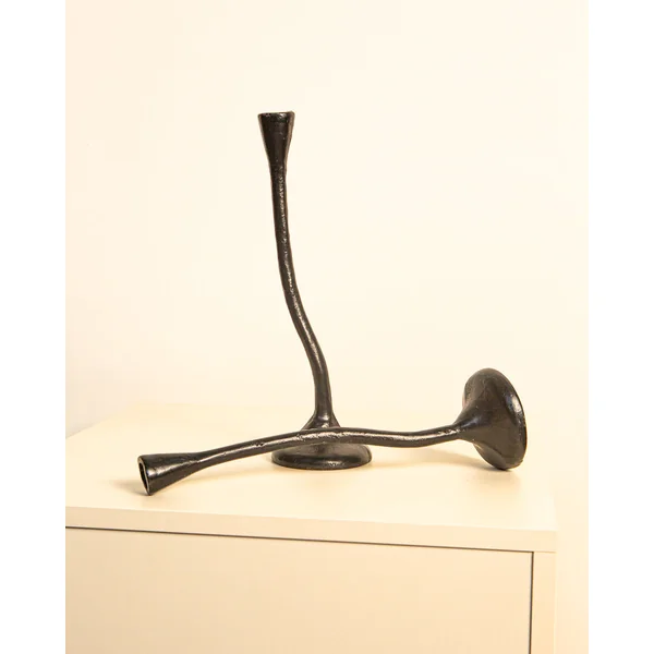 Pair of twisted Candleholders in Black Cast Aluminum '80s