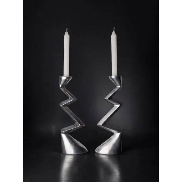 Pair of Zigzag Candleholders, 1980s