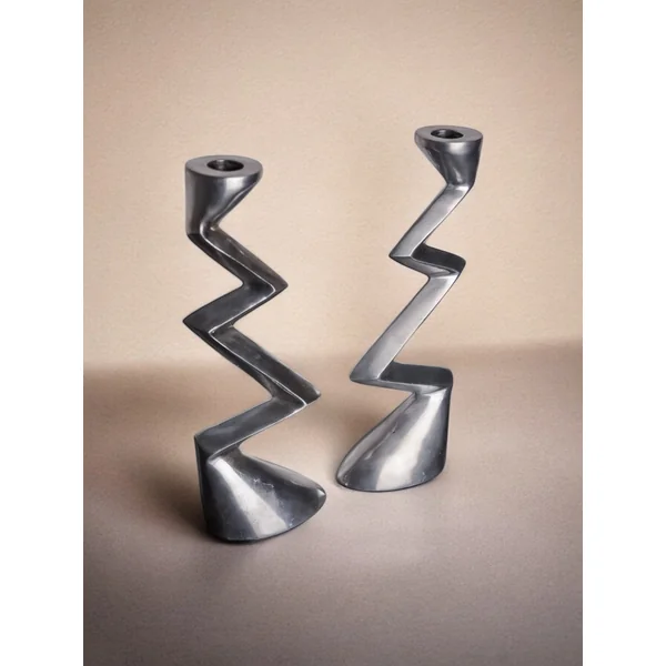 Pair of Zigzag Candleholders, 1980s
