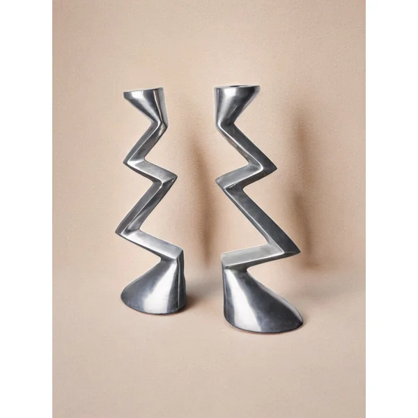 Pair of Zigzag Candleholders, 1980s
