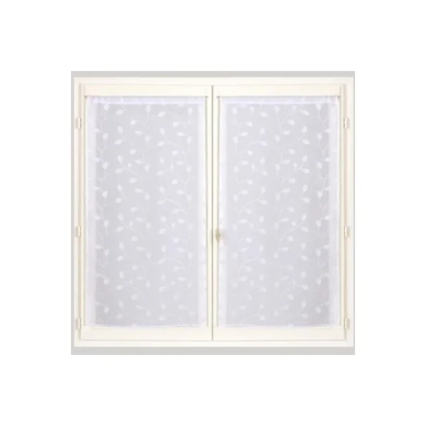 Paire de vitrage tamisant étamine passe-tringle broderie feuilles blanc L.90 x l.60cm Dylrev