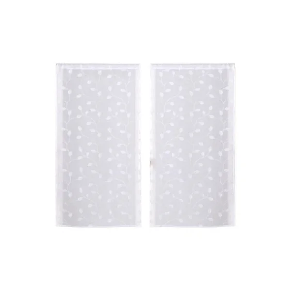 Paire de vitrage tamisant étamine passe-tringle broderie feuilles blanc L.90 x l.60cm Dylrev