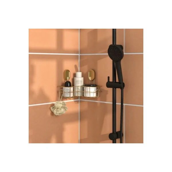 Panier d'angle de douche en acier inoxydable or Cavally GoodHome