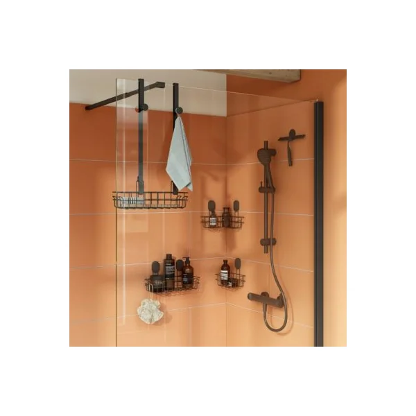 Panier de douche filaire L en acier inoxydable noir Cavally GoodHome