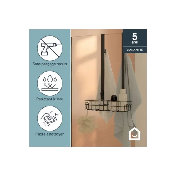 Panier de douche à suspendre en acier inoxydable noir Cavally GoodHome