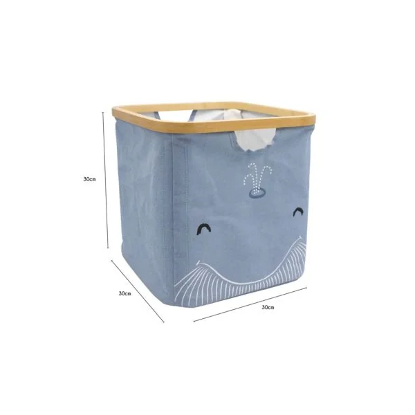 Panier de rangement cadre motif baleine Hyppolite bleu