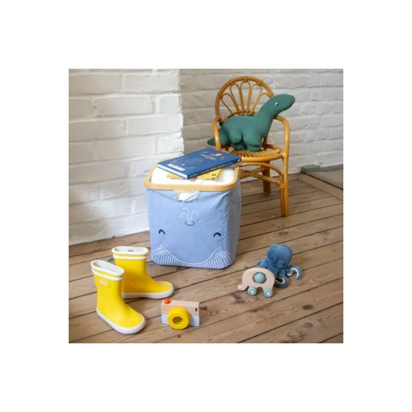 Panier de rangement cadre motif baleine Hyppolite bleu